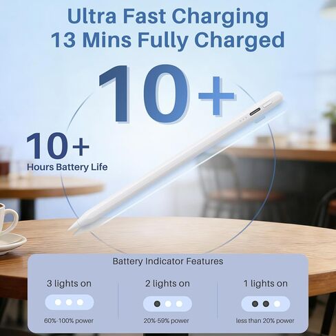 قلم ستايلس لقلم Ipad الجيل 9/10، شحن سريع، حساسية للإمالة، حبل مضاد للضياع، قلم Apple Ipad لجهاز iPad 10/9/8/7/6th، iPad Air 3rd/4th/5th، iPad mini 5/6th iPad Pro 11 بوصة/12.9 بوصة M4 in Kuwait