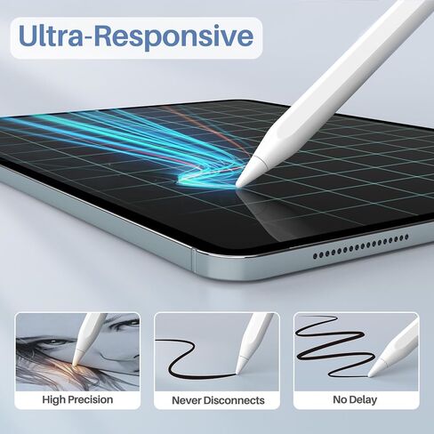 قلم ستايلس لقلم Ipad الجيل 9/10، شحن سريع، حساسية للإمالة، حبل مضاد للضياع، قلم Apple Ipad لجهاز iPad 10/9/8/7/6th، iPad Air 3rd/4th/5th، iPad mini 5/6th iPad Pro 11 بوصة/12.9 بوصة M4 in Kuwait