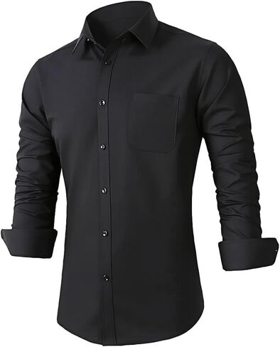 Beninos Mens Slim Fit Solid Point Collar Button Down Dress Shirt in Kuwait