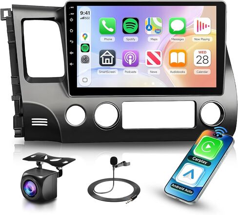 راديو ستيريو للسيارة لهوندا سيفيك 2006-2011 يدعم Carplay اللاسلكي Android Auto 10.1 بوصة HD 1080P شاشة لمس مع 5 جيجا هرتز واي فاي GPS للملاحة EQ AHD كاميرا احتياطية FM/RDS راديو SWC 2G+64G in Kuwait