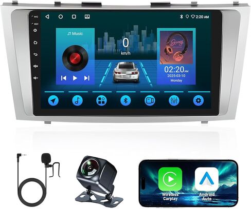 ستيريو سيارة لتويوتا كامري 2006-2011، شاشة لمس لاسلكية 9 بوصة CarPlay & Android Auto، بلوتوث، نظام تحديد المواقع العالمي، واي فاي، راديو FM، كاميرا احتياطية، التحكم في عجلة القيادة in Kuwait