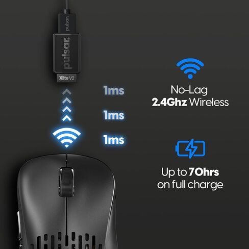 Pulsar Gaming Gears - Xlite V2 Wireless Gaming Mouse, Ultra Lightweight 2.1 oz (59 g), Ergonomic, 2.4 Ghz 1 ms 20000 DPI Optical Sensor PAW3370 (Medium, Wireless, Black) (Renewed) in Saudi Arabia