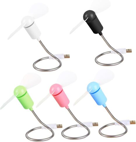 5pcs USB Mini Fans Flexible Neck Quiet Small Computer Cooling Fans for Travel and Office Use, Portable Adjustable Bladeless Air Movers Random Color in Saudi Arabia