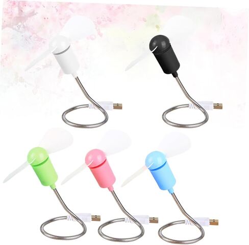 5pcs USB Mini Fans Flexible Neck Quiet Small Computer Cooling Fans for Travel and Office Use, Portable Adjustable Bladeless Air Movers Random Color in Saudi Arabia