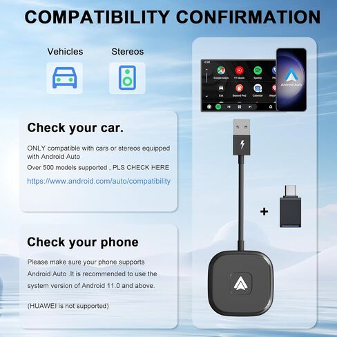 محول Android Auto اللاسلكي لسيارات Android Auto السلكية يتحول من سلك إلى لاسلكي - سهولة الإعداد والتوصيل والتشغيل، اتصال سلس مستقر وسريع in Kuwait