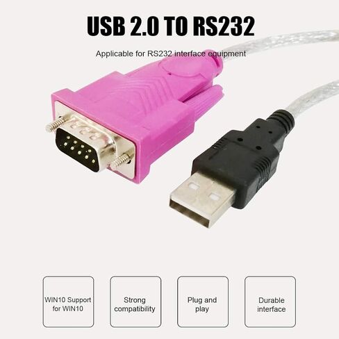 Acouto USB 2.0 to RS232 Serial Port Cable Converter DB9 Universal Male Connector for Barcode Scanner, PDA, Label Printer, Security System in Saudi Arabia