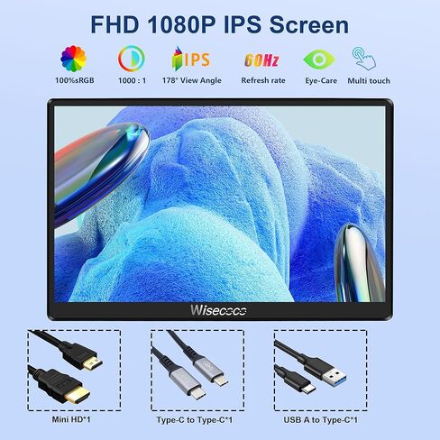 شاشة لمس محمولة 7 بوصة IPS 1080P 1920x1080 120 هرتز شاشة LCD صغيرة شاشة ثانية USB C HDMI رفيعة للغاية لـ Raspberry Pi 5/4 Switch PS5 Xbox Laptop PC in Kuwait