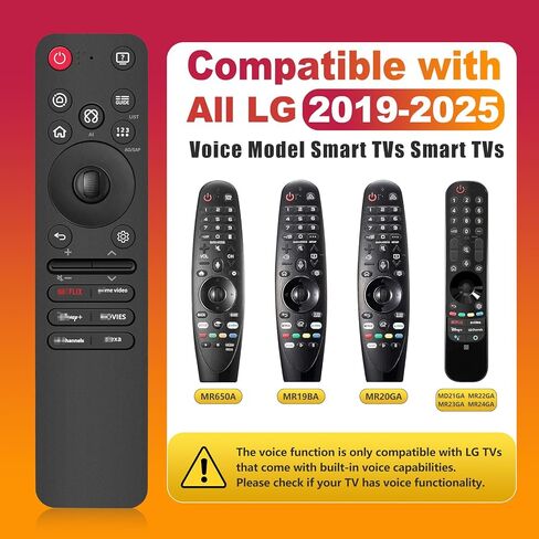 بديل MR25GA لجهاز التحكم عن بعد LG Magic TV، متوافق مع جميع أجهزة التلفاز LG، لـ OLED، QNED، UHD، LED، LCD (2019-2025)، يتضمن الذكاء الاصطناعي والمؤشر والصوت. in Kuwait