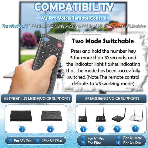 جهاز التحكم عن بعد الصوتي V3 لـ vSeeBox، بديل لسلسلة V5 Pro/V3 Plus & Max/Elite/V2 Pro/V1، التحكم والإعداد العالمي للتلفزيون in Kuwait