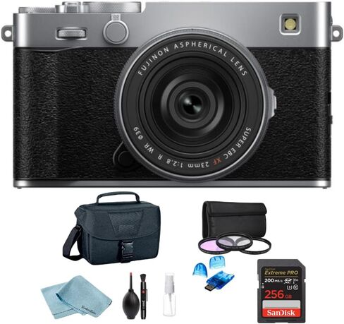 FUJIFILM X-E5 Mirrorless Camera with XF 23mm f/2.8 R WR Lens, 256GB SanDisk Extreme PRO SD Card, Camera Bag, Card Reader & BluebirdSales Cleaning Kit (Silver) in Saudi Arabia