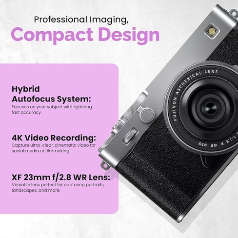 FUJIFILM X-E5 Mirrorless Camera with XF 23mm f/2.8 R WR Lens, 256GB SanDisk Extreme PRO SD Card, Camera Bag, Card Reader & BluebirdSales Cleaning Kit (Silver) in Saudi Arabia