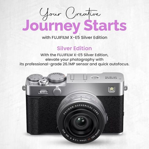 FUJIFILM X-E5 Mirrorless Camera with XF 23mm f/2.8 R WR Lens, 256GB SanDisk Extreme PRO SD Card, Camera Bag, Card Reader & BluebirdSales Cleaning Kit (Silver) in Saudi Arabia