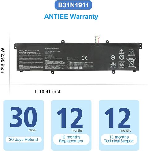 بطارية ANTIEE B31N1911 لجهاز Asus VivoBook Flip 14 M413 K413EA K413FA K413FP K413FQ S433EA S433FA TM420U TM420UA TP420UA TP470EA TP470EZ X413EA X413JA X421DA X421EA X421EP X421FF X421FQ X421JA in Kuwait