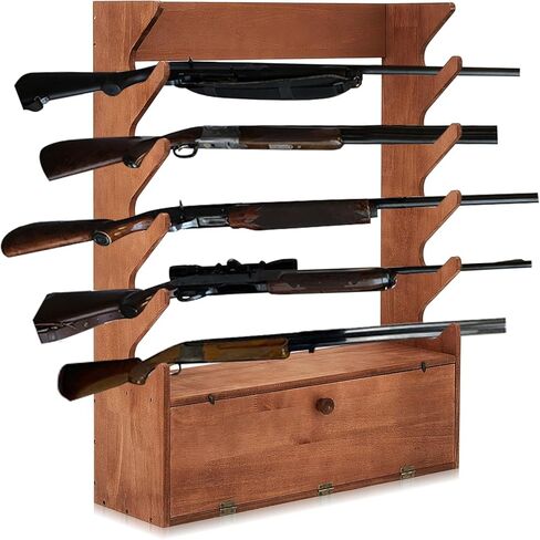 Walnut Color Gun Display Rack Pine Wood Firearm Display Rack Indoor Gun Cabinet Gun Shelf Rifle Display Case with Storage Compartment for Gun Accessories in Saudi Arabia