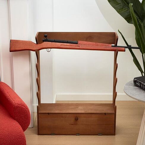 Walnut Color Gun Display Rack Pine Wood Firearm Display Rack Indoor Gun Cabinet Gun Shelf Rifle Display Case with Storage Compartment for Gun Accessories in Saudi Arabia