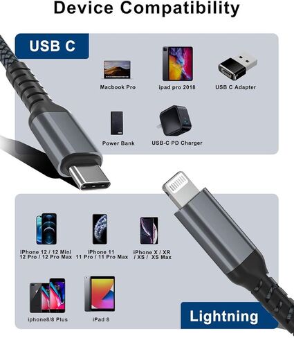 USB C Female to A Male Adapter Bundle with Type C to Lightning Charger Cable, Compatible with iPhone 11 12 Mini Pro Max,X XS XR SE 2020, Airpods 3,iPad 8 8th Generation 10.2 (2 Adapters and 1 Cable) in Kuwait