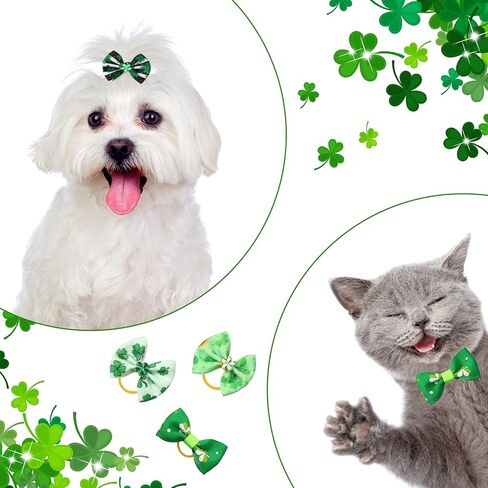 40 Pieces 4th of July Patriotic Independence Day Dog Hair Bows Puppy Dog Hair Accessories Pet Hair Flag Clover Bows with Elastic Rubber Band for Independence Day St. Patrick's Day (Mixed Style) in Saudi Arabia