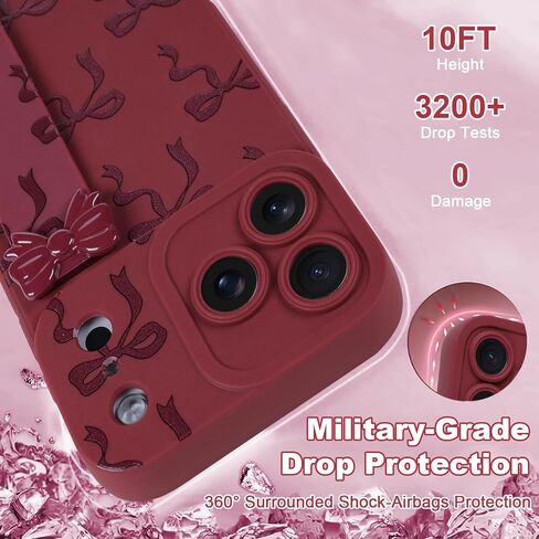 OOK Case for iPhone 17 Pro Max Case with Screen Protector, Cute Bow Design with Adjustable Wristband Strap Kickstand Slim Soft TPU Rubber for Women Girls Phone Cover-Wine Red in Saudi Arabia