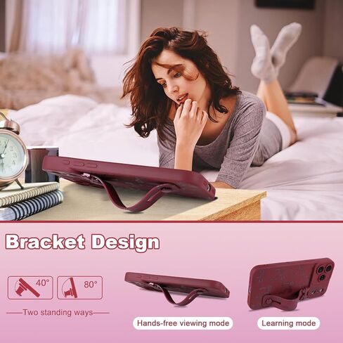 OOK Case for iPhone 17 Pro Max Case with Screen Protector, Cute Bow Design with Adjustable Wristband Strap Kickstand Slim Soft TPU Rubber for Women Girls Phone Cover-Wine Red in Saudi Arabia