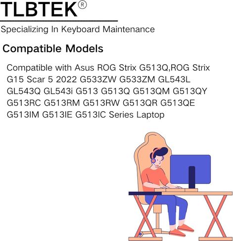 استبدال لوحة المفاتيح الخلفية TLBTEK متوافق مع Asus ROG Strix G513Q، ROG Strix G15 Scar 5 2022 G533ZW G533ZM GL543L GL543Q GL543i G513Q G513QM G513QY G513RC G513RM G513RW G513QR G513QE G513IM in Kuwait
