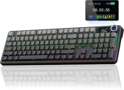 Aula F108 PRO - Wireless Mechanical Keyboard with Screen & Knob,Full Size Keyboard with 8000mAh Battery,Side Printed PBT Keycaps,RGB Backlit Hot Swappable Custom Gaming Keyboards (Renewed) in Saudi Arabia
