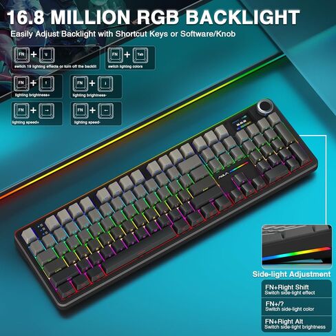 Aula F108 PRO - Wireless Mechanical Keyboard with Screen & Knob,Full Size Keyboard with 8000mAh Battery,Side Printed PBT Keycaps,RGB Backlit Hot Swappable Custom Gaming Keyboards (Renewed) in Saudi Arabia