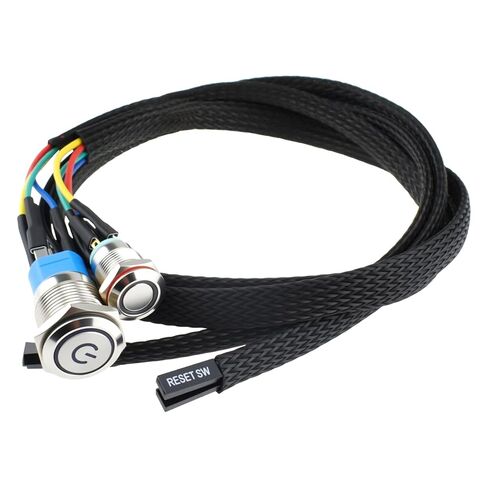 2 قطعة مفتاح الهيكل - زر معدني | إعادة ضبط التمهيد مقاس 12 مم وكابل تبديل المضيف مقاس 16 مم | مع كابل تمديد 60 سم، تشغيل/إيقاف تشغيل ATX | لبناء الكمبيوتر DIY in Kuwait