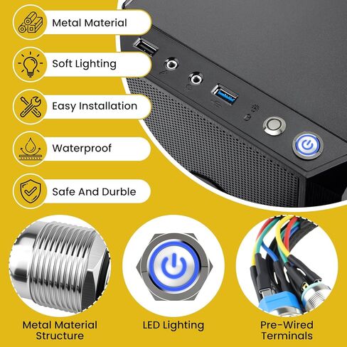 2 قطعة مفتاح الهيكل - زر معدني | إعادة ضبط التمهيد مقاس 12 مم وكابل تبديل المضيف مقاس 16 مم | مع كابل تمديد 60 سم، تشغيل/إيقاف تشغيل ATX | لبناء الكمبيوتر DIY in Kuwait