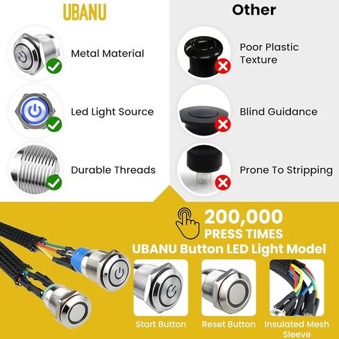 2 قطعة مفتاح الهيكل - زر معدني | إعادة ضبط التمهيد مقاس 12 مم وكابل تبديل المضيف مقاس 16 مم | مع كابل تمديد 60 سم، تشغيل/إيقاف تشغيل ATX | لبناء الكمبيوتر DIY in Kuwait