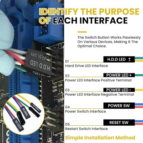 2 قطعة مفتاح الهيكل - زر معدني | إعادة ضبط التمهيد مقاس 12 مم وكابل تبديل المضيف مقاس 16 مم | مع كابل تمديد 60 سم، تشغيل/إيقاف تشغيل ATX | لبناء الكمبيوتر DIY in Kuwait