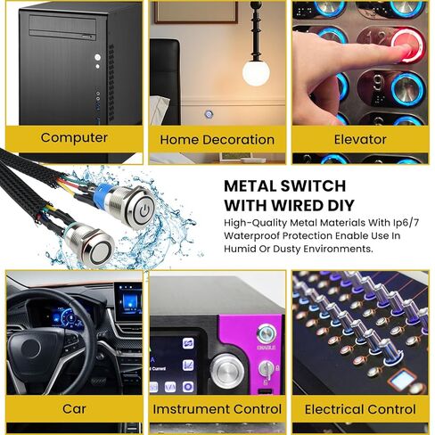 2 قطعة مفتاح الهيكل - زر معدني | إعادة ضبط التمهيد مقاس 12 مم وكابل تبديل المضيف مقاس 16 مم | مع كابل تمديد 60 سم، تشغيل/إيقاف تشغيل ATX | لبناء الكمبيوتر DIY in Kuwait