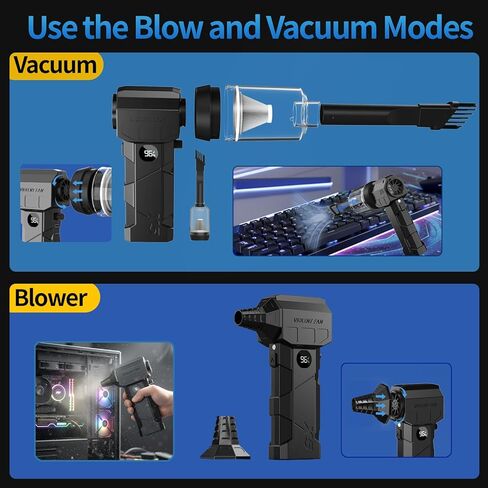 Compressed Air Duster, 180000RPM Electric Air Duster with Brushless Motor, Rechargeable Cordless Air Vacuum Blower Cleaning Kit with Display Screen and LED Light for Computer Keyboard Car and Outdoor in Saudi Arabia