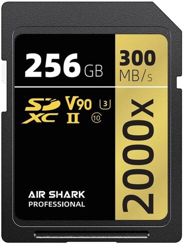 بطاقة ذاكرة Air Shark Professional SD V90، سعة 256 جيجابايت، صف مزدوج بإصبع ذهبي UHS-II، سرعة 300 ميجابايت/ثانية، المستوى 10 in Kuwait