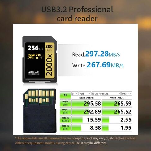 بطاقة ذاكرة Air Shark Professional SD V90، سعة 256 جيجابايت، صف مزدوج بإصبع ذهبي UHS-II، سرعة 300 ميجابايت/ثانية، المستوى 10 in Kuwait