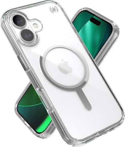 حافظة Speck Presidio Perfect Clear لهاتف iPhone 17، متوافقة مع MagSafe، حافظة حماية نحيفة، شفافة/شفافة/فضية in Kuwait