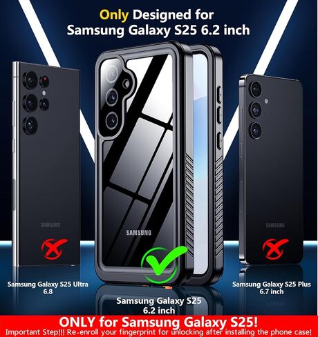 SPIDERCASE Only Designed for Samsung Galaxy S25 Case Waterproof,Built-in [ Screen + Camera Lens Protector][IP68 Underwater] Full Protection Heavy Duty Shockproof Anti-Scratched Phone Case,Black in Kuwait