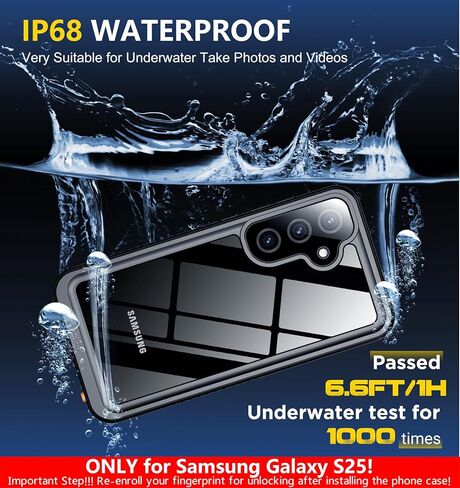 SPIDERCASE Only Designed for Samsung Galaxy S25 Case Waterproof,Built-in [ Screen + Camera Lens Protector][IP68 Underwater] Full Protection Heavy Duty Shockproof Anti-Scratched Phone Case,Black in Kuwait