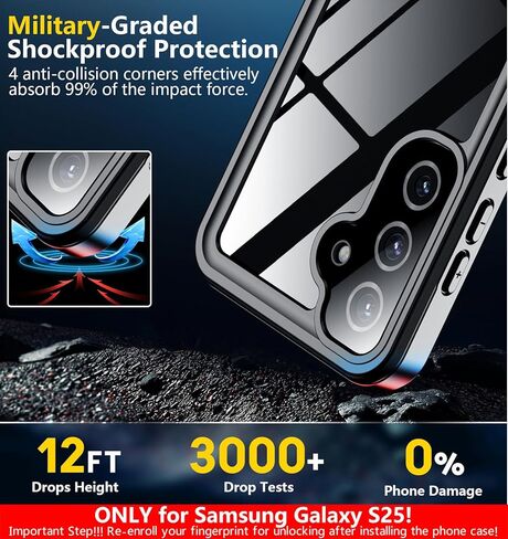 SPIDERCASE Only Designed for Samsung Galaxy S25 Case Waterproof,Built-in [ Screen + Camera Lens Protector][IP68 Underwater] Full Protection Heavy Duty Shockproof Anti-Scratched Phone Case,Black in Kuwait