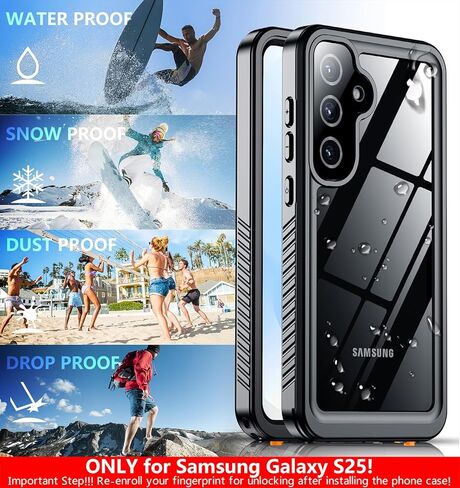 SPIDERCASE Only Designed for Samsung Galaxy S25 Case Waterproof,Built-in [ Screen + Camera Lens Protector][IP68 Underwater] Full Protection Heavy Duty Shockproof Anti-Scratched Phone Case,Black in Kuwait