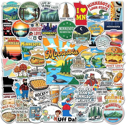50 Pcs Minnesota Stickers US State Vinyl Decal Waterproof Travel Sticker Laptop Water Bottle Luggage Scrapbooking Journal Tablet Phone Cup Skateboard Bike Helmet Gifts for Teens Adults in Saudi Arabia