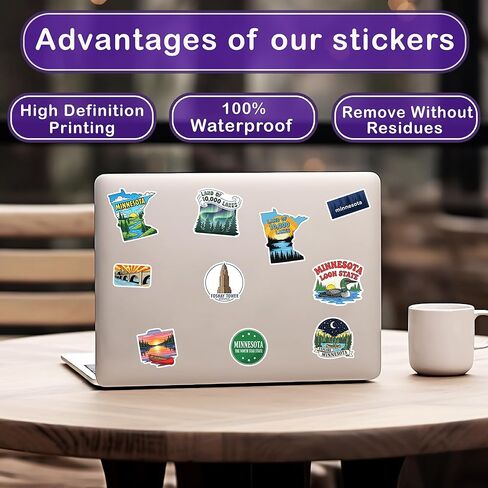 50 Pcs Minnesota Stickers US State Vinyl Decal Waterproof Travel Sticker Laptop Water Bottle Luggage Scrapbooking Journal Tablet Phone Cup Skateboard Bike Helmet Gifts for Teens Adults in Saudi Arabia