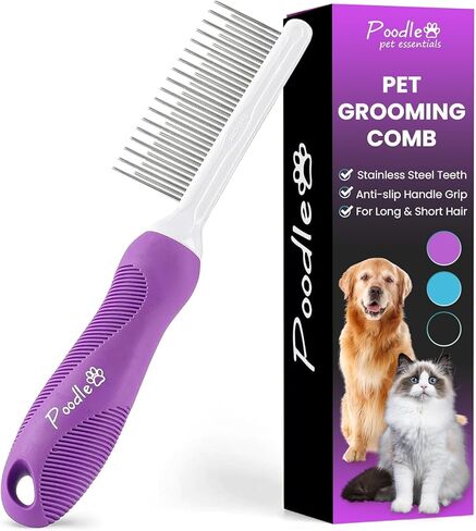 Detangling Pet Comb with Long & Short Stainless Steel Teeth - Dog Comb for Removing Matted Fur, Knots & Tangles – Detangler Tool Accessories for Safe & Gentle DIY Dog & Cat Grooming in Kuwait