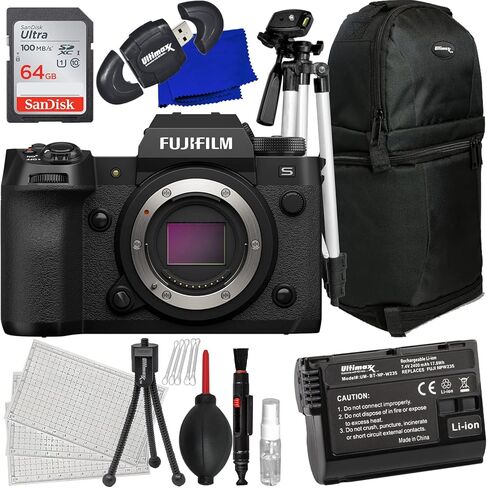 حزمة Ultimaxx Starter + كاميرا FUJIFILM X-H2S بدون مرآة (الهيكل فقط) + بطاقة ذاكرة Ultra سعة 64 جيجابايت، بطارية احتياطية 1x (2400 مللي أمبير في الساعة)، قارئ بطاقة الذاكرة، ملحقات الشركة المصنعة والمزيد (حزمة مكونة من 25 قطعة) in Saudi Arabia