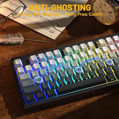 M87V2 87 Keys Membrane Gaming Wireless Keyboard,80% TKL Layout Side Printed Keys Retro Cute Creamy,RGB Backlit 4000mAh 2.4G/BT/Wired Computer Silent Keyboard for MAC PC-Gradient Black in Saudi Arabia
