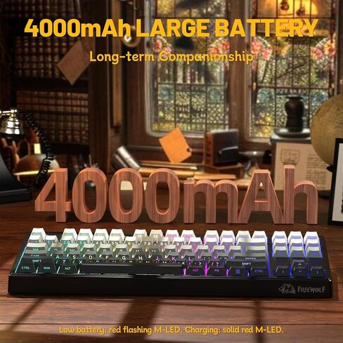 M87V2 87 Keys Membrane Gaming Wireless Keyboard,80% TKL Layout Side Printed Keys Retro Cute Creamy,RGB Backlit 4000mAh 2.4G/BT/Wired Computer Silent Keyboard for MAC PC-Gradient Black in Saudi Arabia