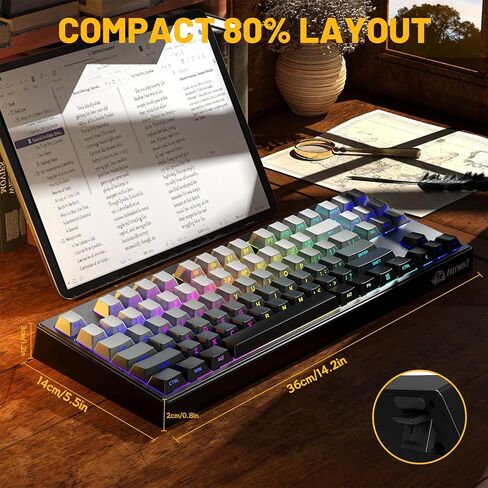 M87V2 87 Keys Membrane Gaming Wireless Keyboard,80% TKL Layout Side Printed Keys Retro Cute Creamy,RGB Backlit 4000mAh 2.4G/BT/Wired Computer Silent Keyboard for MAC PC-Gradient Black in Saudi Arabia
