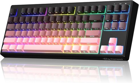 M87V2 87 Keys Membrane Gaming Wireless Keyboard,80% TKL Layout Side Printed Keys Retro Cute Creamy,RGB Backlit 4000mAh 2.4G/BT/Wired Computer Silent Keyboard for MAC PC-Gradient Black in Saudi Arabia