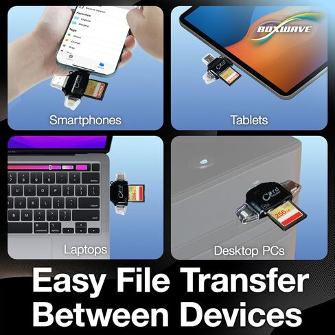 أداة BoxWave الذكية المتوافقة مع Leapfrog LeapPad Ultimate - قارئ بطاقات SD AllReader، قارئ بطاقات microSD SD مدمج USB - أسود نفاث in Kuwait