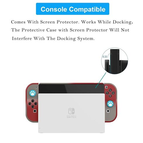 حافظة COMCOOL قابلة للإرساء لجهاز Nintendo Switch OLED - [حماية من السقوط من الدرجة العسكرية بطول 9 أقدام] [مع واقي شاشة من الزجاج المقسى ومقابض الإبهام] غطاء واقٍ لجهاز Nintendo Switch OLED - أحمر أوف وايت in Kuwait