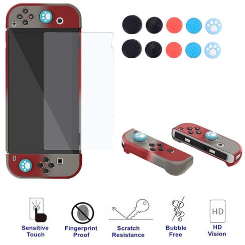 حافظة COMCOOL قابلة للإرساء لجهاز Nintendo Switch OLED - [حماية من السقوط من الدرجة العسكرية بطول 9 أقدام] [مع واقي شاشة من الزجاج المقسى ومقابض الإبهام] غطاء واقٍ لجهاز Nintendo Switch OLED - أحمر أوف وايت in Kuwait